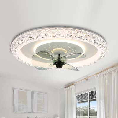 20" Crystal Flush Mount Ceiling Fan with CCT Dimming Low Profile Ceiling Fan with App Control Remote Control 3 Light Tone