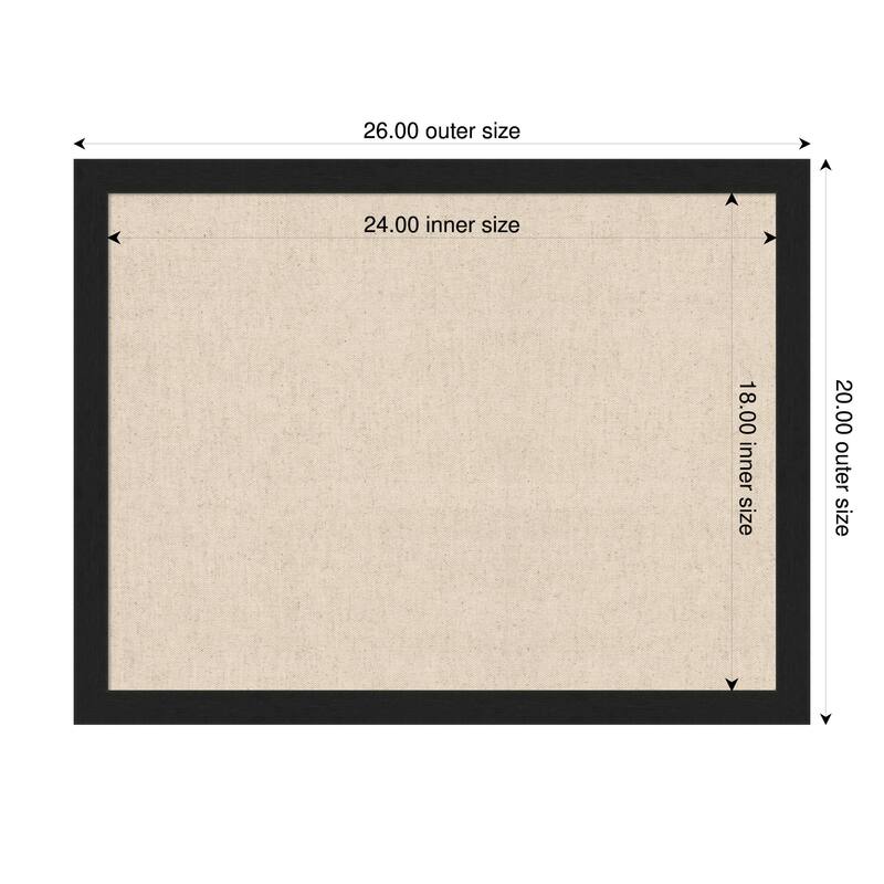 Amanti Art Framed Fabric Pinboard Natural Linen Printed Bulletin Board - Board Size 24 x 18 - Grace Brushed Metallic Black Narrow