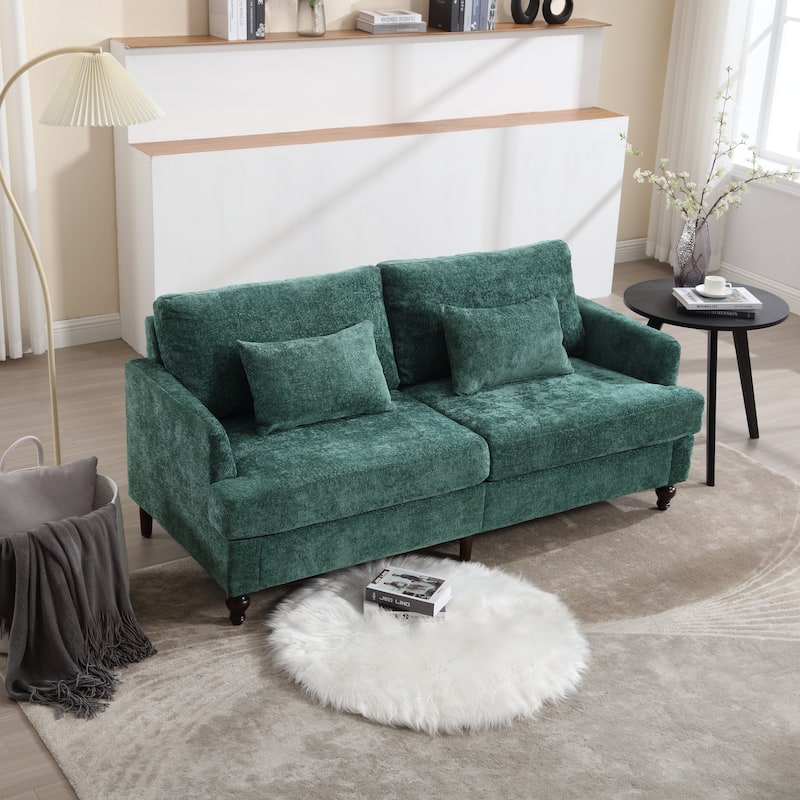 Green 68.9'' Chenille 2-Seater Sofa with Detachable Cushions and Wooden Legs