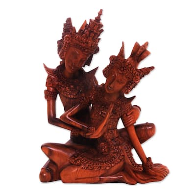Handmade sculpture 'Hindu Love Story (Indonesia) - 47 x 37 x 24