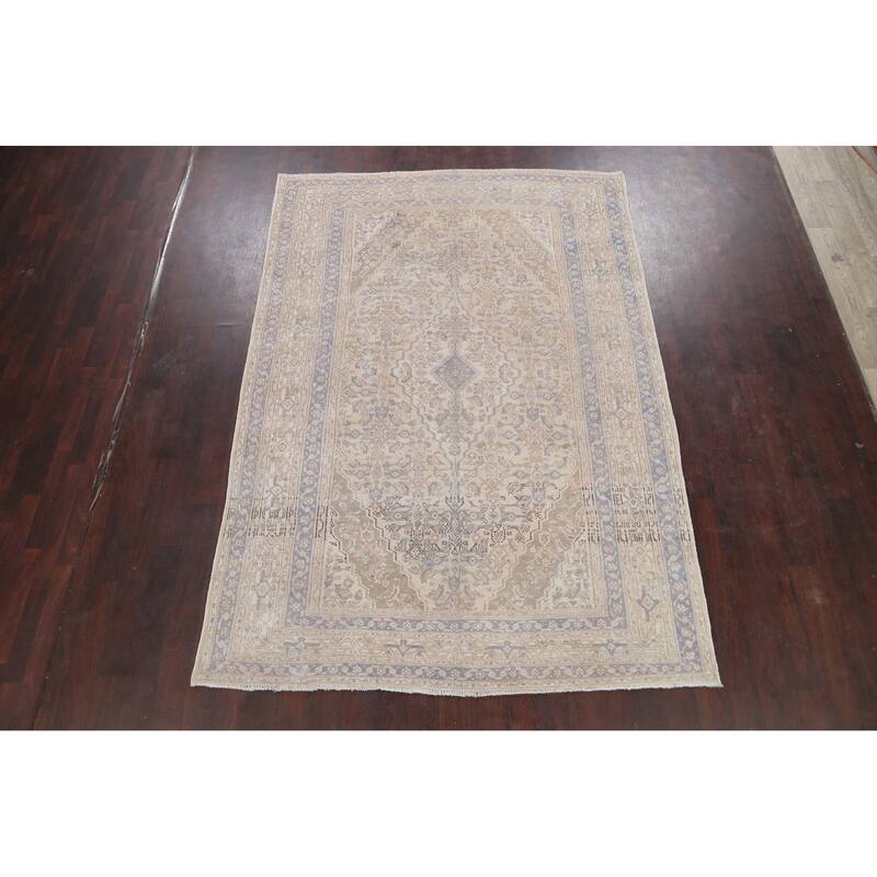 Vintage Distressed Geometric Hamedan Persian Area Rug Wool Handmade - 6'11" x 9'11"