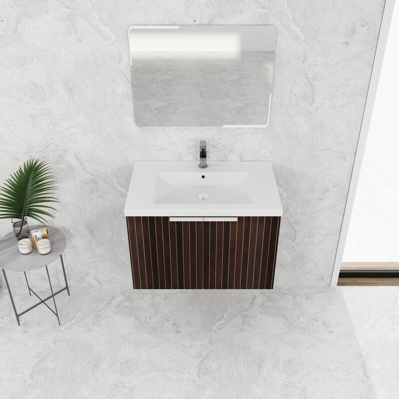 48in Bathroom Vanity with Resin Sink, Soft Close Hinges, 3 Doors, Eco-Friendly Design, Wall-Mounted Floating Cabinet