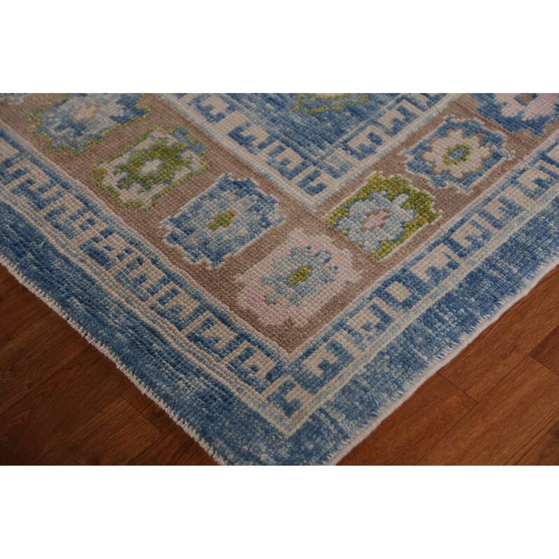 Hand Knotted Oriental 100% Wool Carpet Transitional Geometric Navy Blue & Blues Oushak Area Rug - 10' 10'' X 8' 3''
