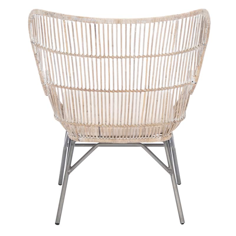 SAFAVIEH Norah Rattan Accent Chair with Cushion - 28.4" W x 25.2" L x 34.3" H - 28Wx25Dx34H