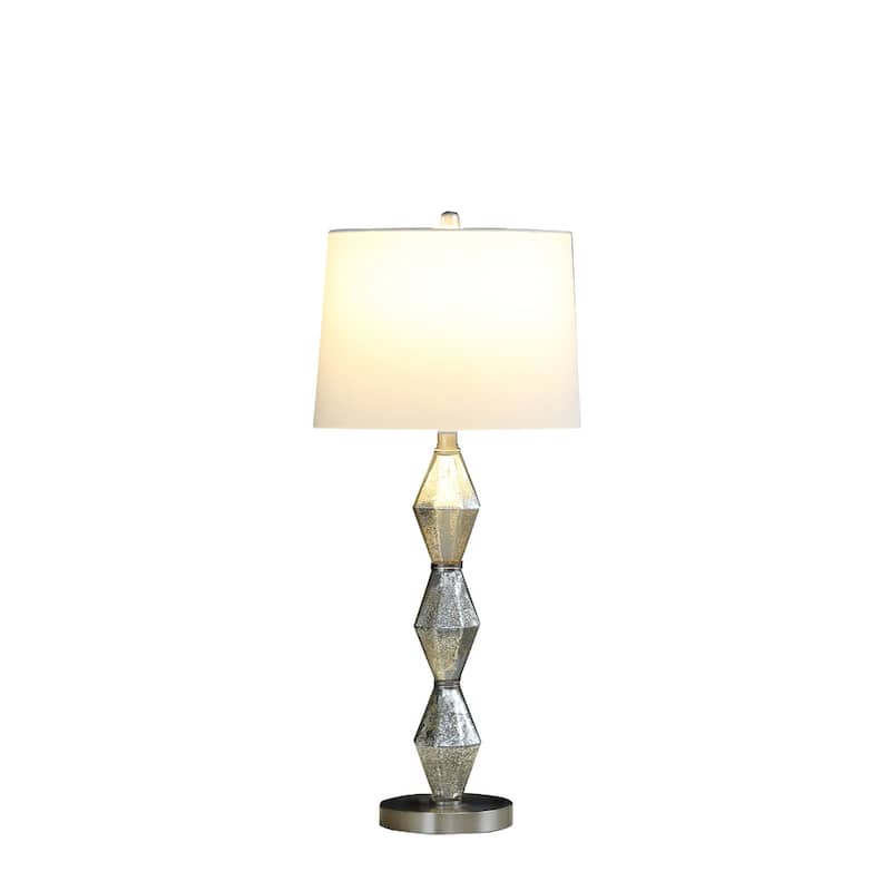 Modern 30" Brushed Silver Geo Glass Table Lamp with White Shade - 13" L x 13" W x 29.5" H