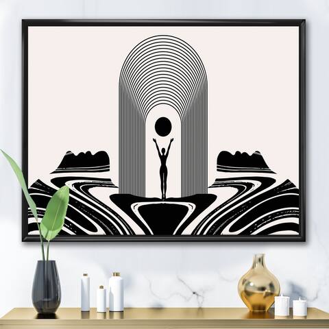 Designart "Empowered Cosmic Women Geometric Goddess Series Black And White III" Modern Framed Canvas Wall Art Print