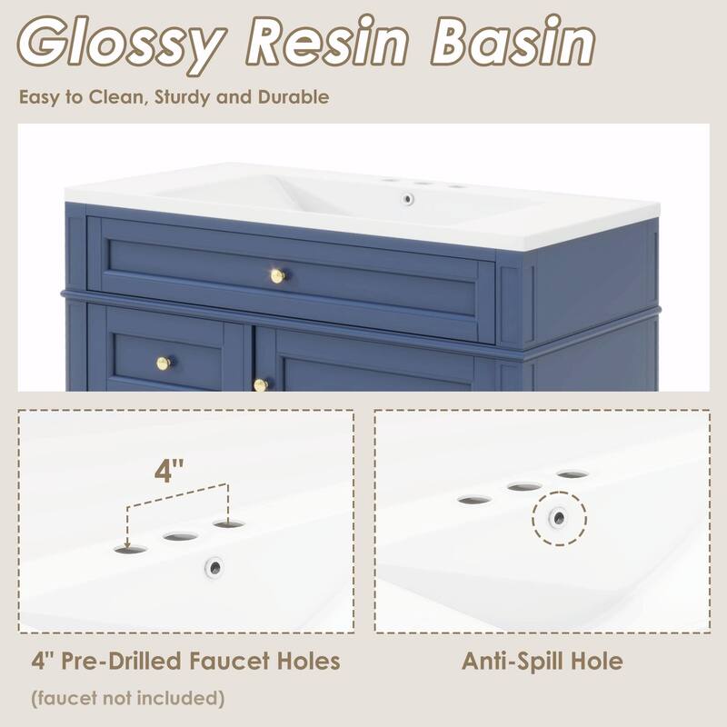 36'' Bathroom Vanity with Top Sink, 3 Drawers for Stylish Storage