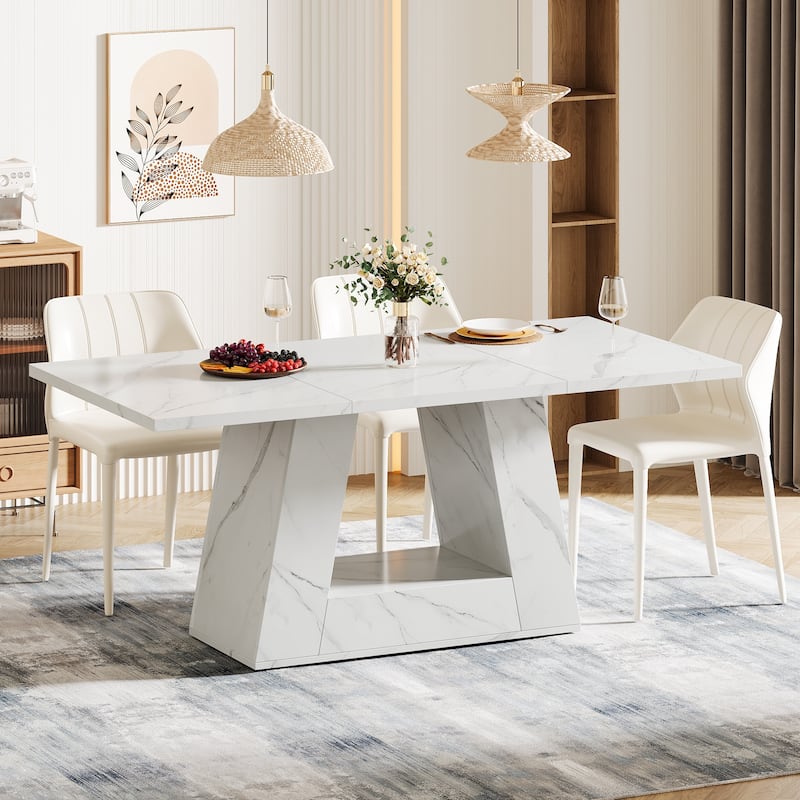 63" Modern Faux Marble Dining Table for 4-6 People - 63" L x 31.5" W x 29.53" H