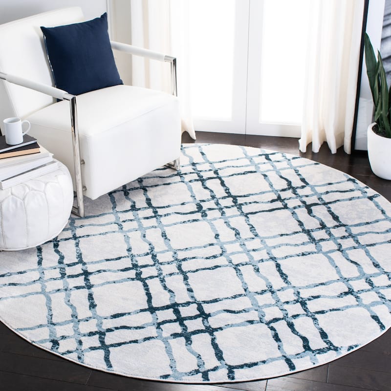 Martha Stewart by SAFAVIEH Saniye Trellis Distressed Rug - 6'7" Round - Ivory/Turquoise