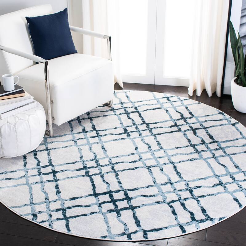 SAFAVIEH Isabella Bethany Trellis Distressed Rug - 6'7" Round - Ivory/Turquoise