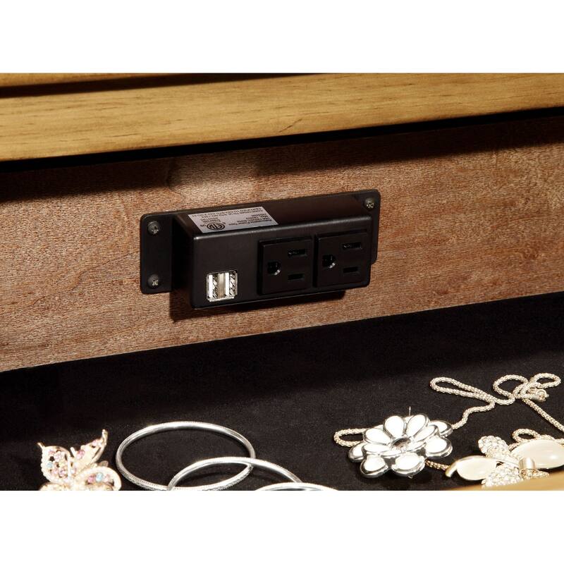 Cottage Style Weathered Elm 1pc Nightstand Ball Bearing Metal Glide USB Charger In Night Stand