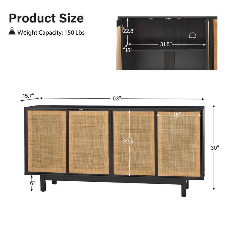 Heinz 63"Wide Contemporary Storage Sideboard with Adjustable Shelves by HULALA HOME