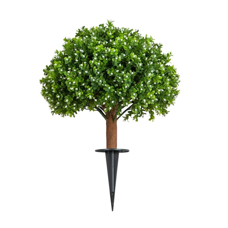 23-in UV Resistant Artificial Flowering Boxwood Topiary with Stake