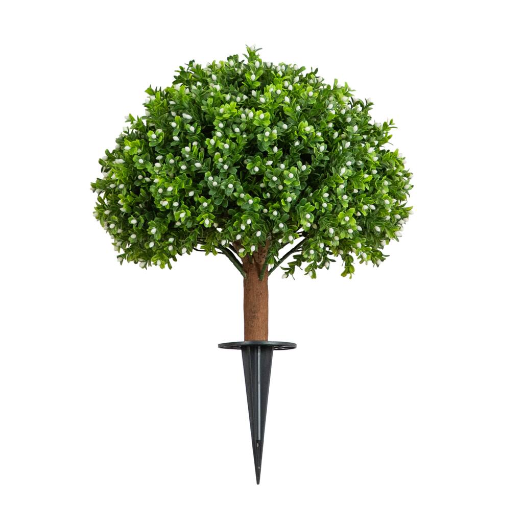 23-in UV Resistant Artificial Flowering Boxwood Topiary with Stake