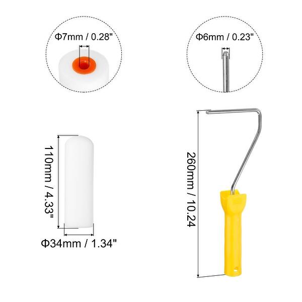 slide 3 of 5, 3 Pack Paint Roller Kit, 2Pcs 4" Water Based Sponge Roller Covers and 10" Frame - Yellow, White Yellow, White