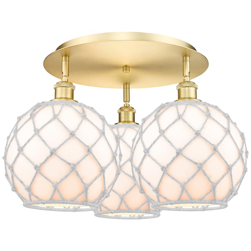 Innovations Lighting Endless Possibilities Ballston - Farmhouse Rope - 3 Light 22" Flush Mount - White Glass with White Rope/Satin Gold