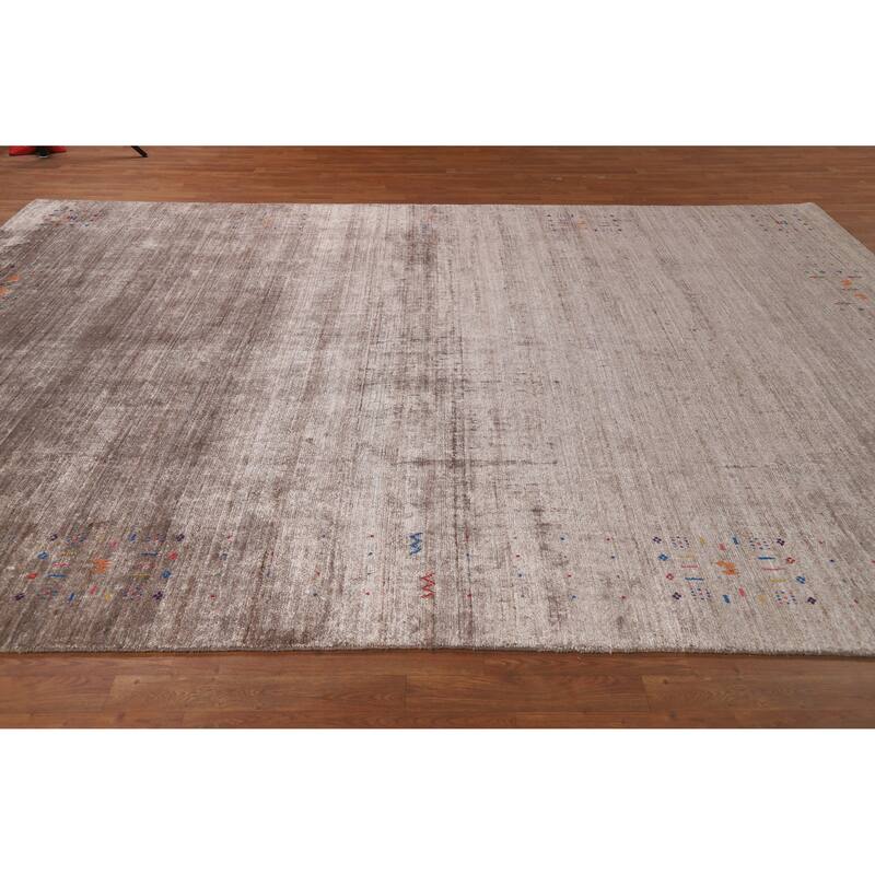 Brown Gabbeh Oriental Area Rug Handmade Silk Carpet - 8'10" x 11'9"