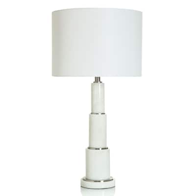 Apilado White Table Lamp - Marble Tiered Body and Polished Nickel - White Shade