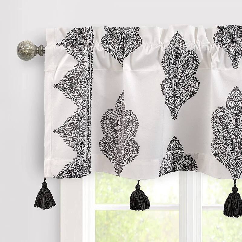 DriftAway Sadie Paisley Medallion Pattern Boho Velvet Window Curtain Valance with Handmade Tassels