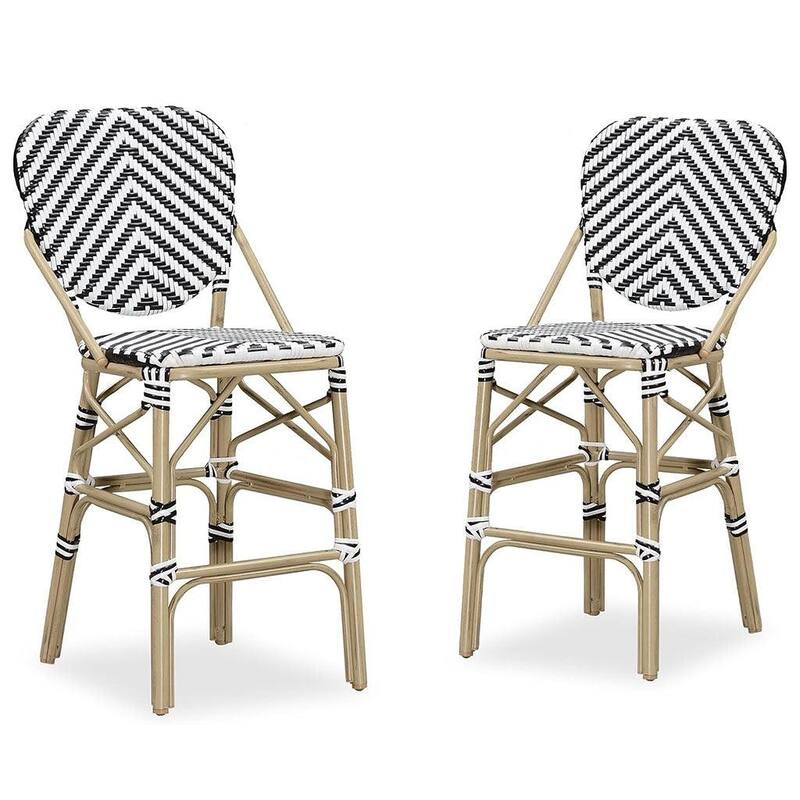 PURPLE LEAF 2 Set of Outdoor Barstools,Bamboo Bistro Dining Chair,Cushion Included