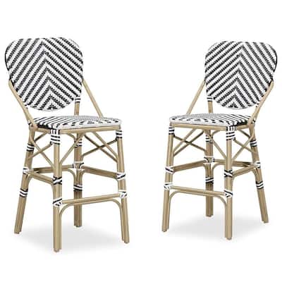 PURPLE LEAF 2 Set of Outdoor Barstools,Bamboo Bistro Dining Chair,Cushion Included