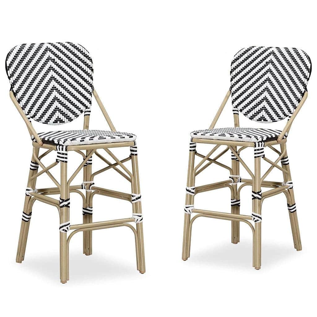 PURPLE LEAF 2 Set of Outdoor Barstools,Bamboo Bistro Dining Chair,Cushion Included