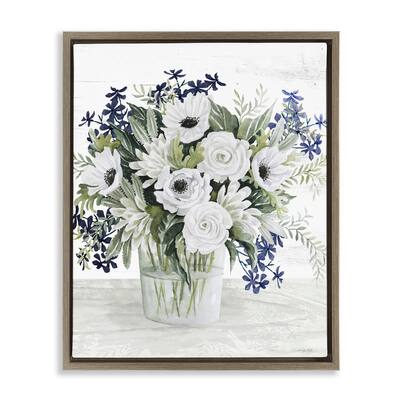 Stupell Mixed White Anemone Vase Framed Floater Canvas Wall Art Design by Cindy Jacobs