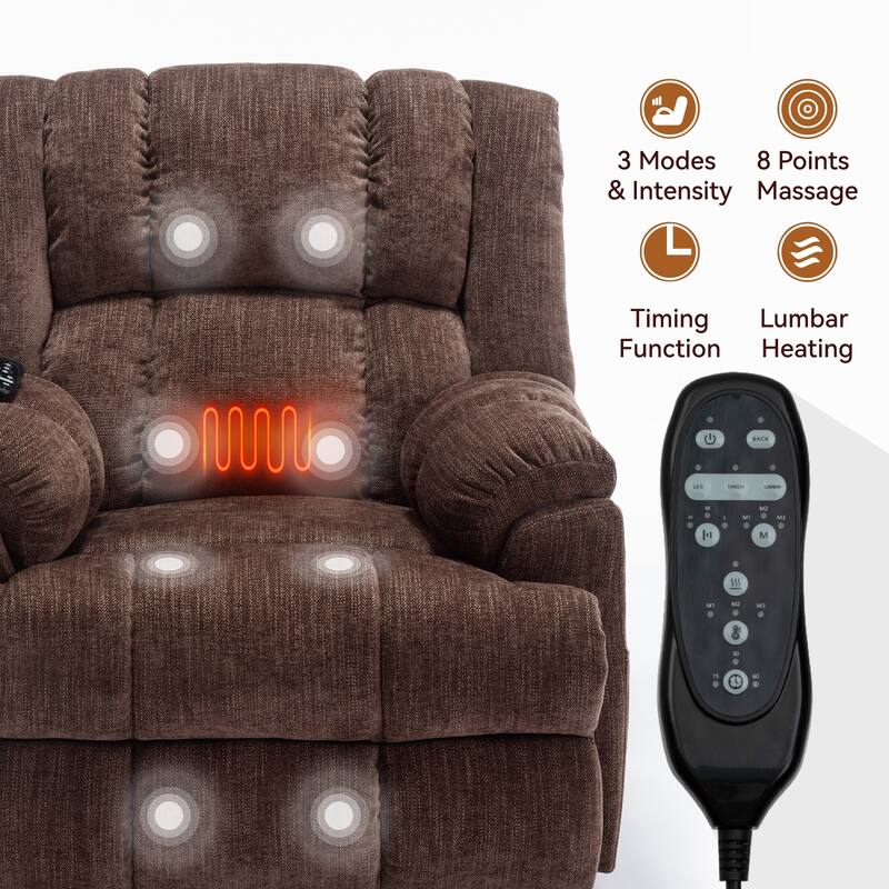Dual Motor Heat Massage Infinite Position Electric Power Lift Recliners with Power-Remote, Medium-firm and Heavy Duty