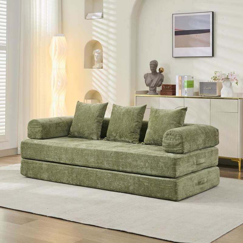 Chenille Convertible Floor Sofa Bed with Armrest for Living Room