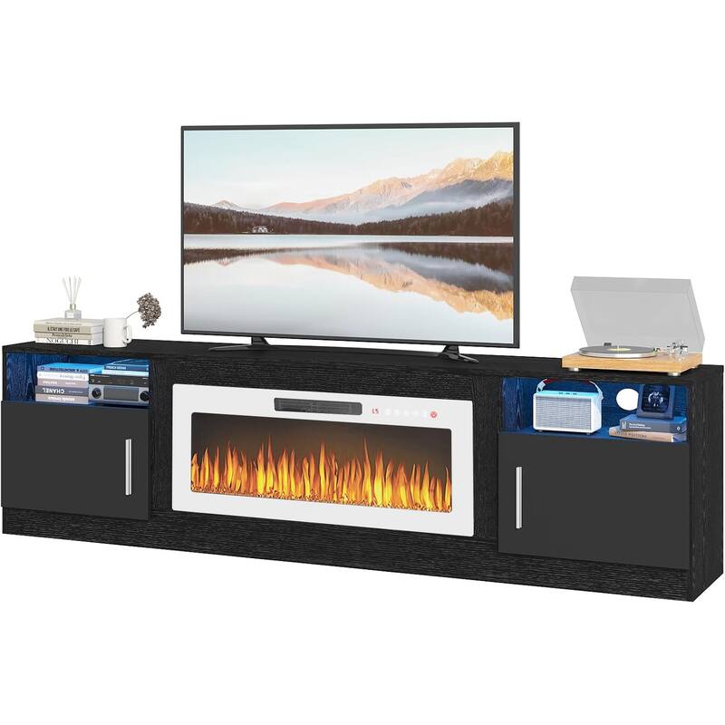 Bossin 80" Fireplace TV Stand with 36" Electric Fireplace, TV Stand for TVs Up to 90", 16 Colors LED Lights/Entertainment Center