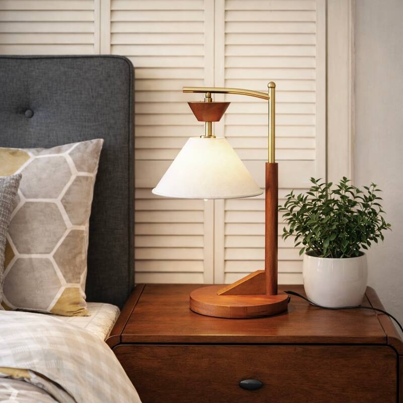 Lorient Wood and Linen Table Lamp with Brushed Gold Accents