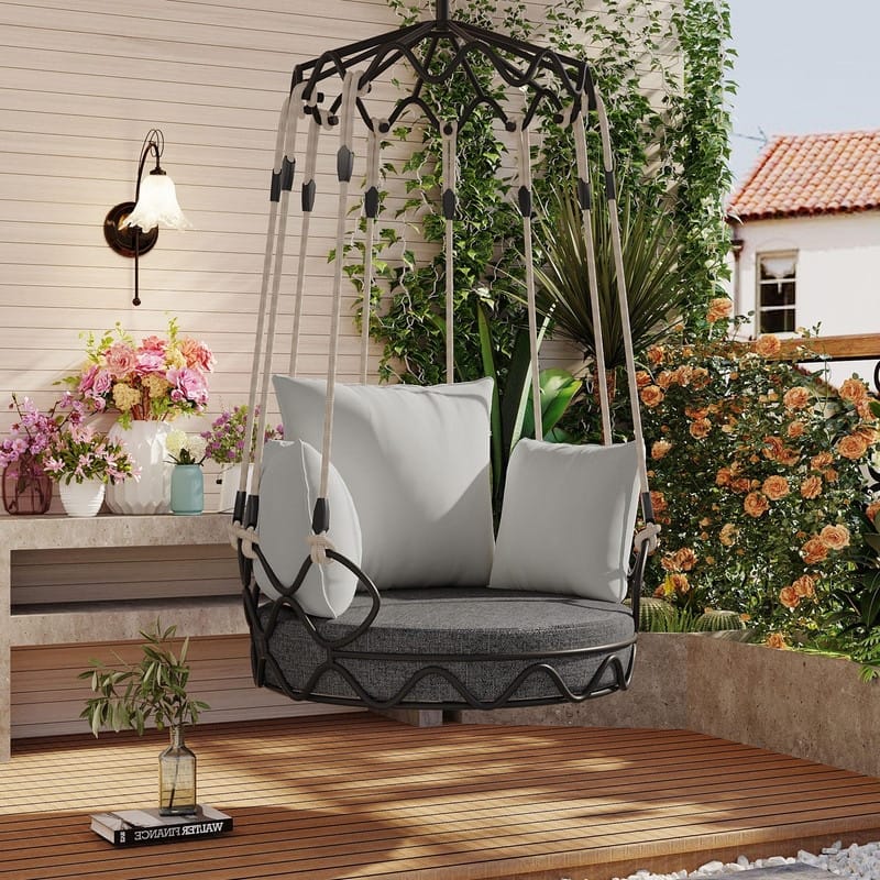 Outdoor Hanging Swing Chair with Cushion Ideal for Outdoor and Indoor Relaxation Spaces - Black