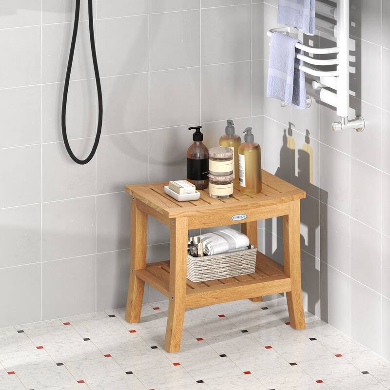 Gymax 20'' Non-slip Shower Bench w/ Storage Shelf Curved Top &