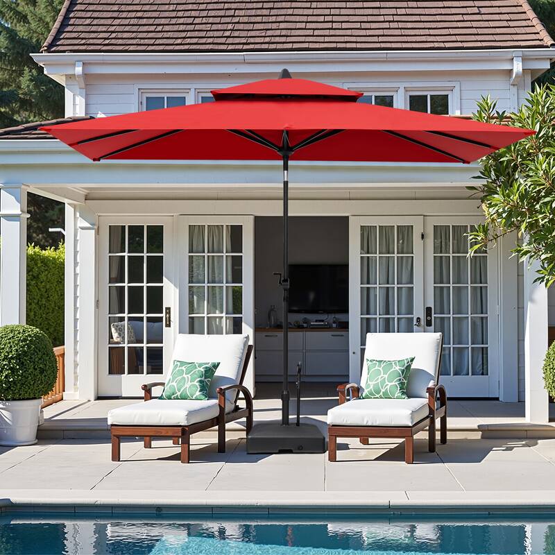 Outdoor 9 x 5 FT Double Top Patio Market Umbrella and Base - Red