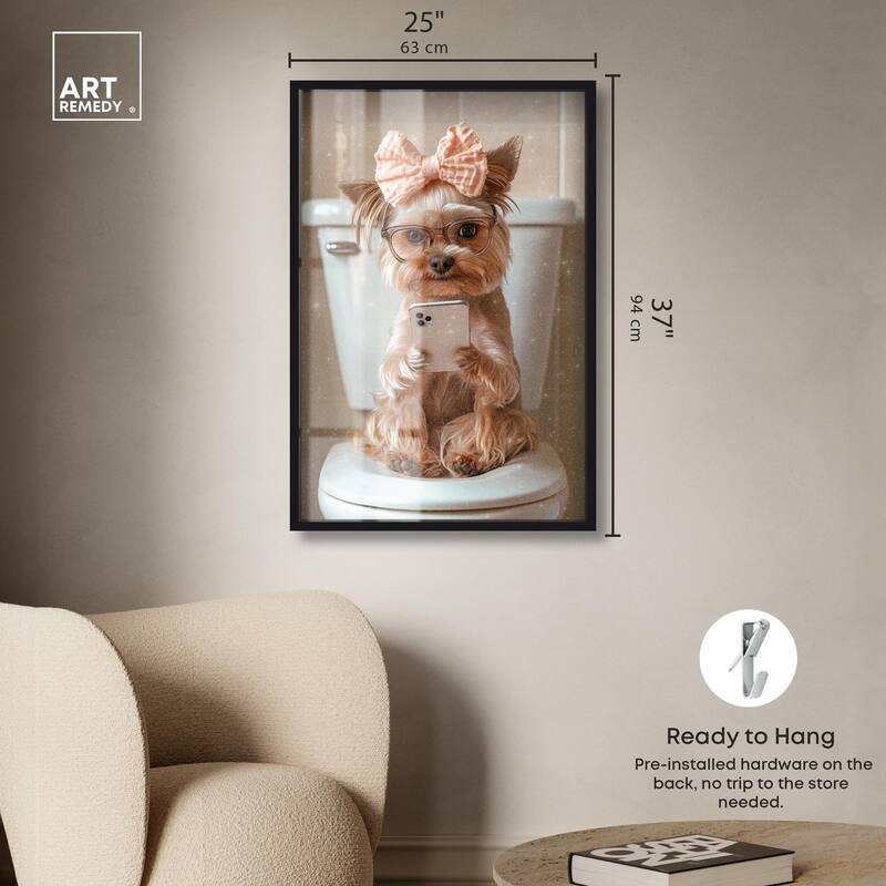 Cute Yorkie on the Toilet Shadowbox by Art Remedy