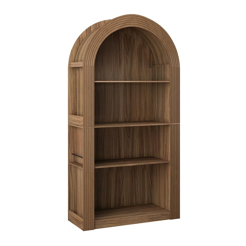 78.74" Mid-Century Modern 4-Tier Tall Arched Storage Bookcase with Open Display Shelf