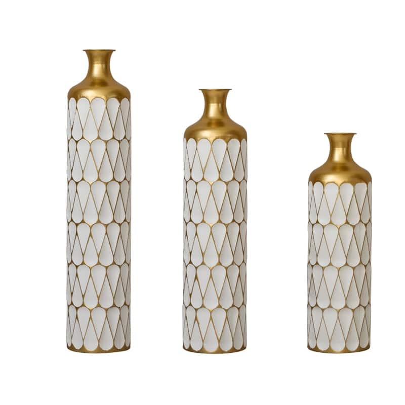 Floor Metal Vase Modern Style Droplet Shaped White Metal Vase 3-Piece Set Gorgeous Home Decoration Large Glazed Metal Vase