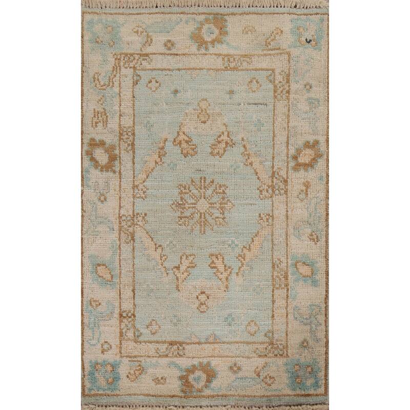 Hand Knotted Oriental 100% Wool Carpet Transitional Geometric Navy Blue & Blues Oushak Area Rug - 3' 0'' X 1' 11''