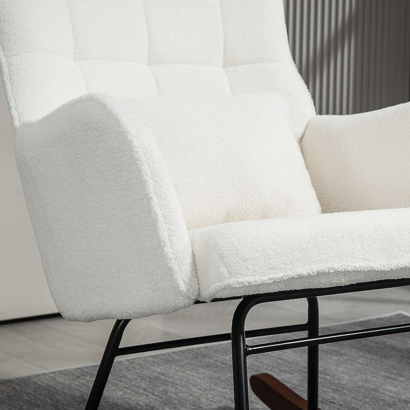 Modern Teddy Fleece Cushion Rocking Chair with High-Density Foam Headrest and Lumbar Support - 26.8" W x 36.6" D x 43.3" H