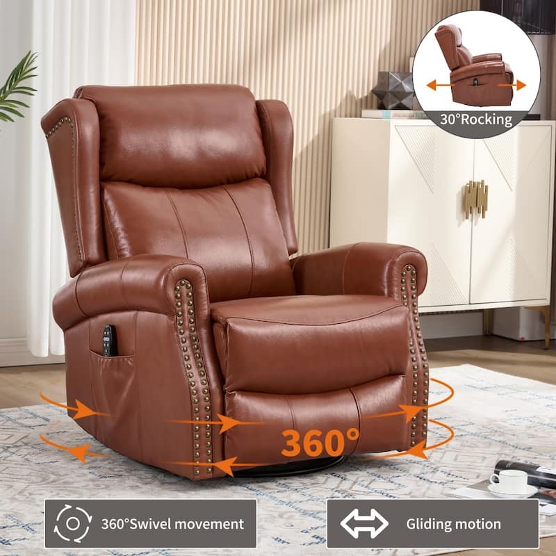 Heat Massage Manual Recliner Chair with Rocker and Swivel in Fabric