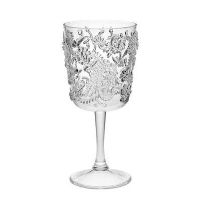 LeadingWare Designer Acrylic Paisley Wine Glasses Set of 4 (13oz), Premium Quality Unbreakable Stemmed Acrylic Wine Glasses