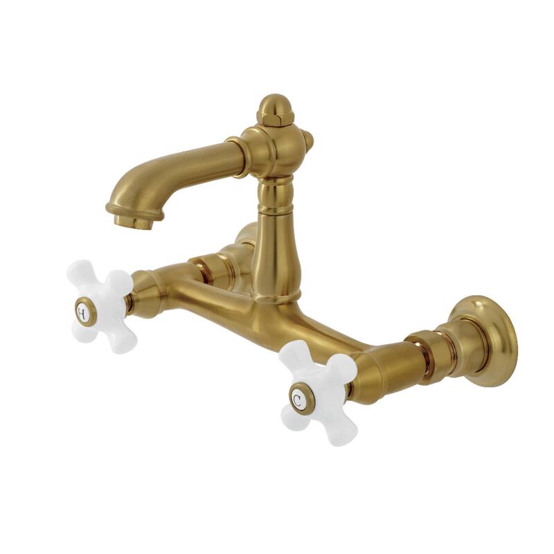 Kingston Brass English Country Two-Handle 2-Hole Wall Mount Bathroom Faucet - Brushed Brass