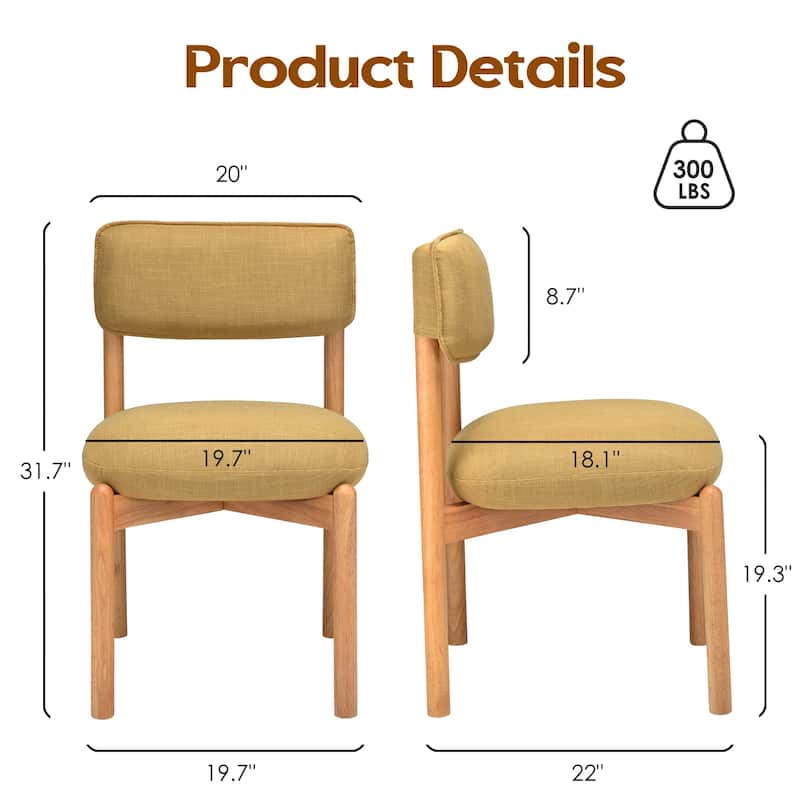 Modern Wooden Blended Linen Dining Chair (Set of 2)