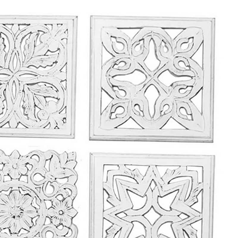 12 x 12 Wall Art Panel Set of 6, Intricate Carved Sculpture, White Finish
