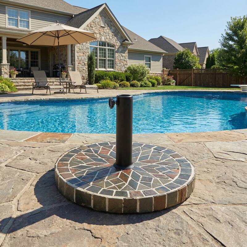 Christopher Knight Home - Enzo Tile Round Umbrella Base with Adjustable Pole Holder - Mixed Color