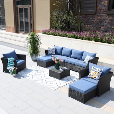 OVIOS Patio Furniture 9-piece Cushioned Wicker Outdoor Sectional Set