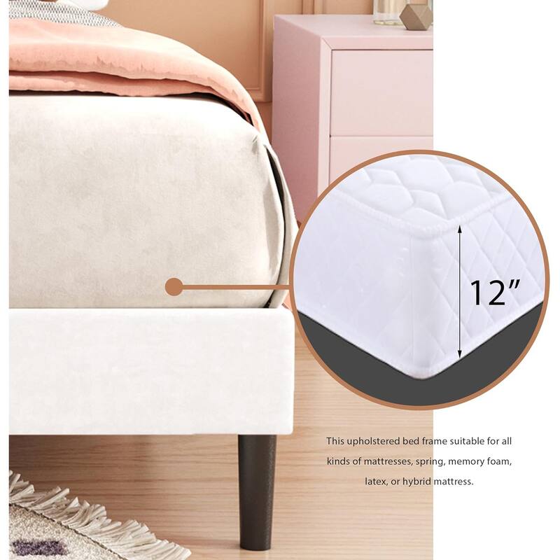 Alazyhome Upholstered Platform Bed Frame with Bedside Cupboard