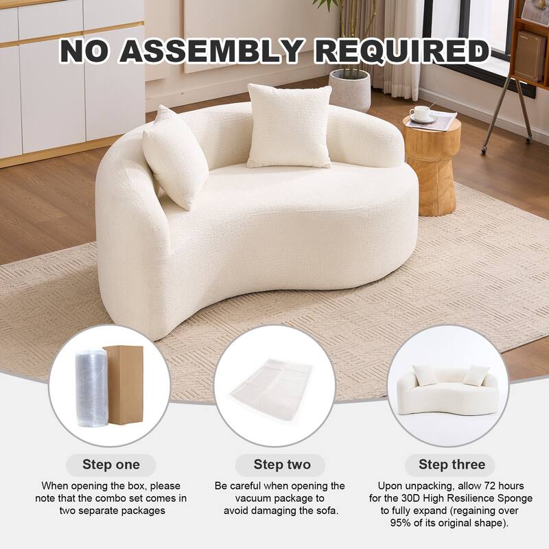 Yin-Yang Design Single Chaise Couch S-curved Chenille Sofa, Purchase 2pc for Combination into Tai Chi Round Sleeper Sofa Bed