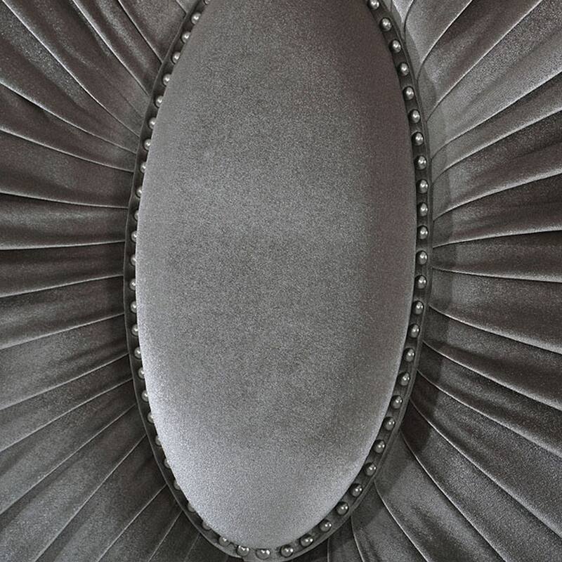 Xan King Bed, Silver Wood, Gray Pleated Velvet Upholstery