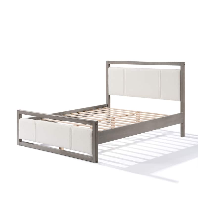 Christopher Knight Home Solid wood Frame Platform Bed with Ivory Boucle Fabric Headboard